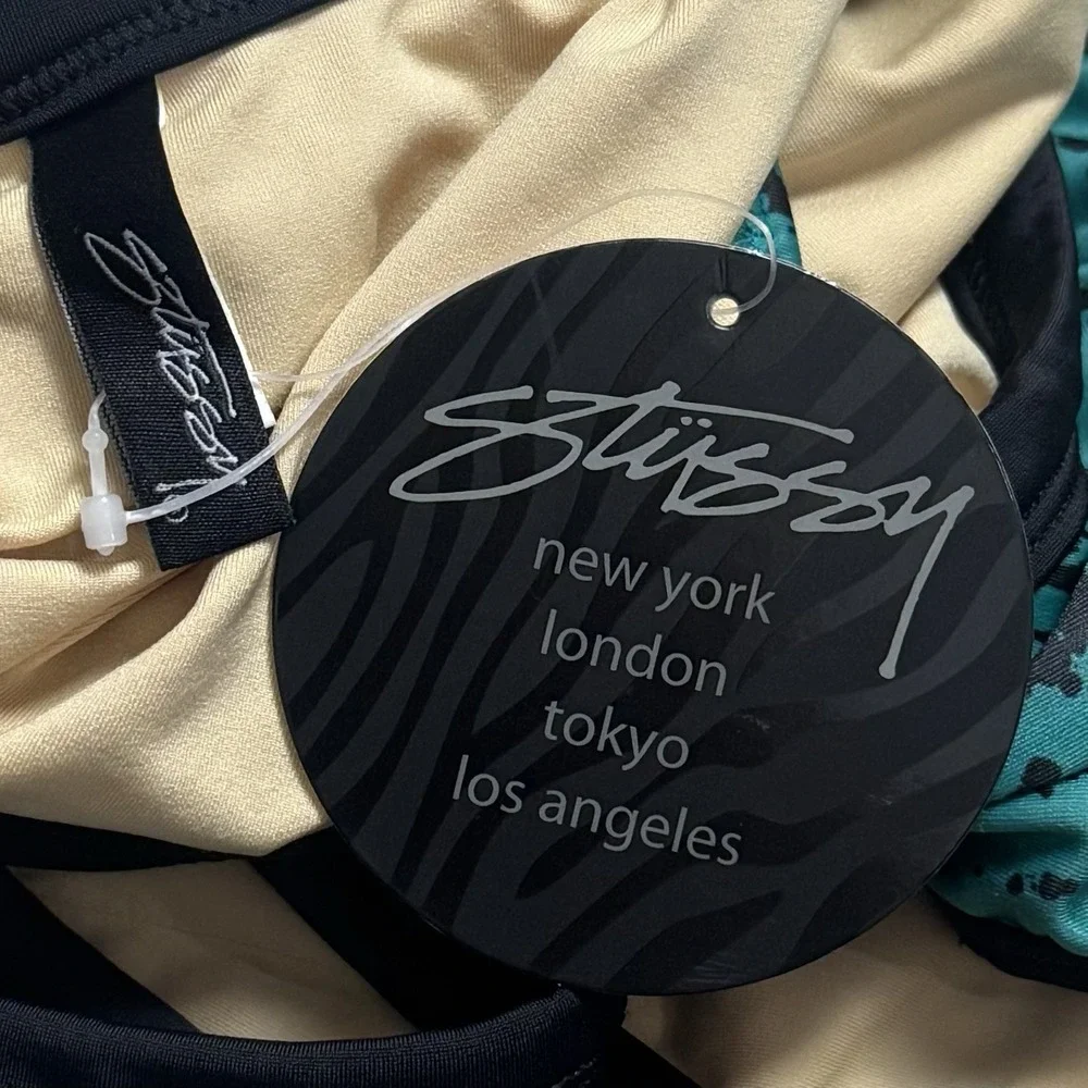 NEW Stussy RARE Green‎ Black Bow Open Back One Piece Swimsuit Vacation Beach S
